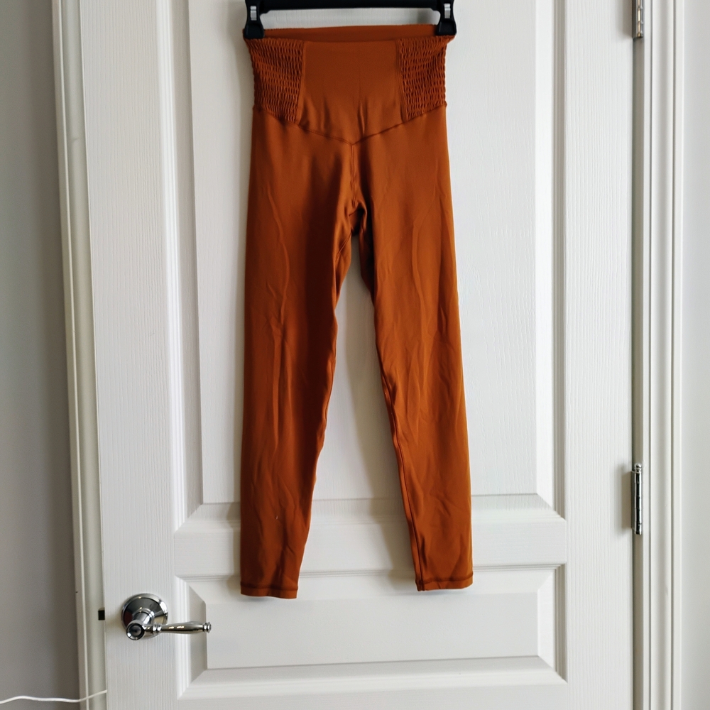 Aerie OFFLINE Real Me Smocked Waist 7/8 High-Rise Leggings in Burnt Orange